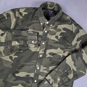Abercrombie & Fitch Shirt Mens XL Green Camo Long Sleeve Button Down Casual